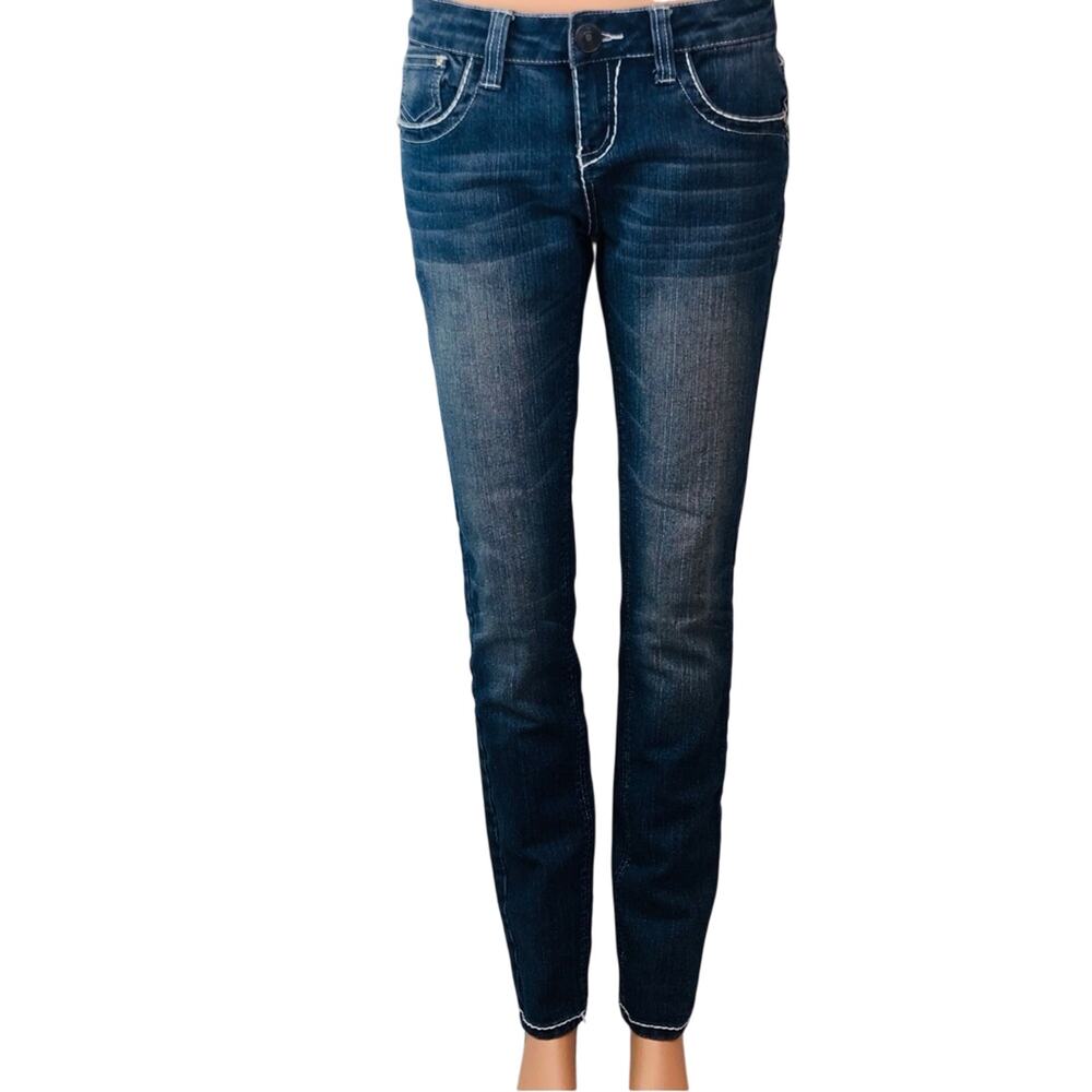 Vintage Y2k Papaya Bling Pocket Denim Jeans Flattering Skinny Silhouette - Picture 3 of 16